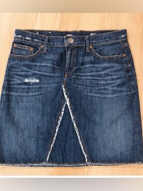 Banana Republic Dark Blue Denim Mini Skirt with Frayed V-Seam